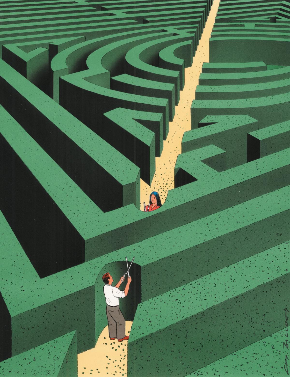 Guy Billout 'Couple in Maze' 1941