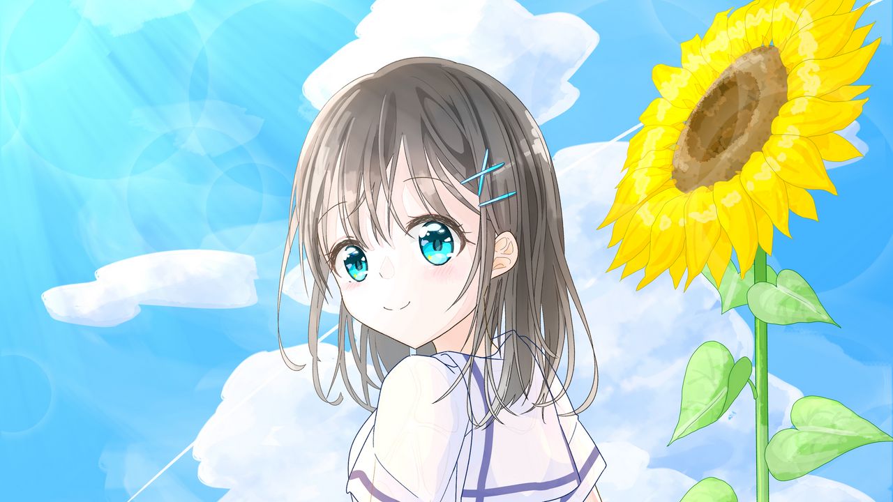 Wallpaper girl, bottle, sunflower