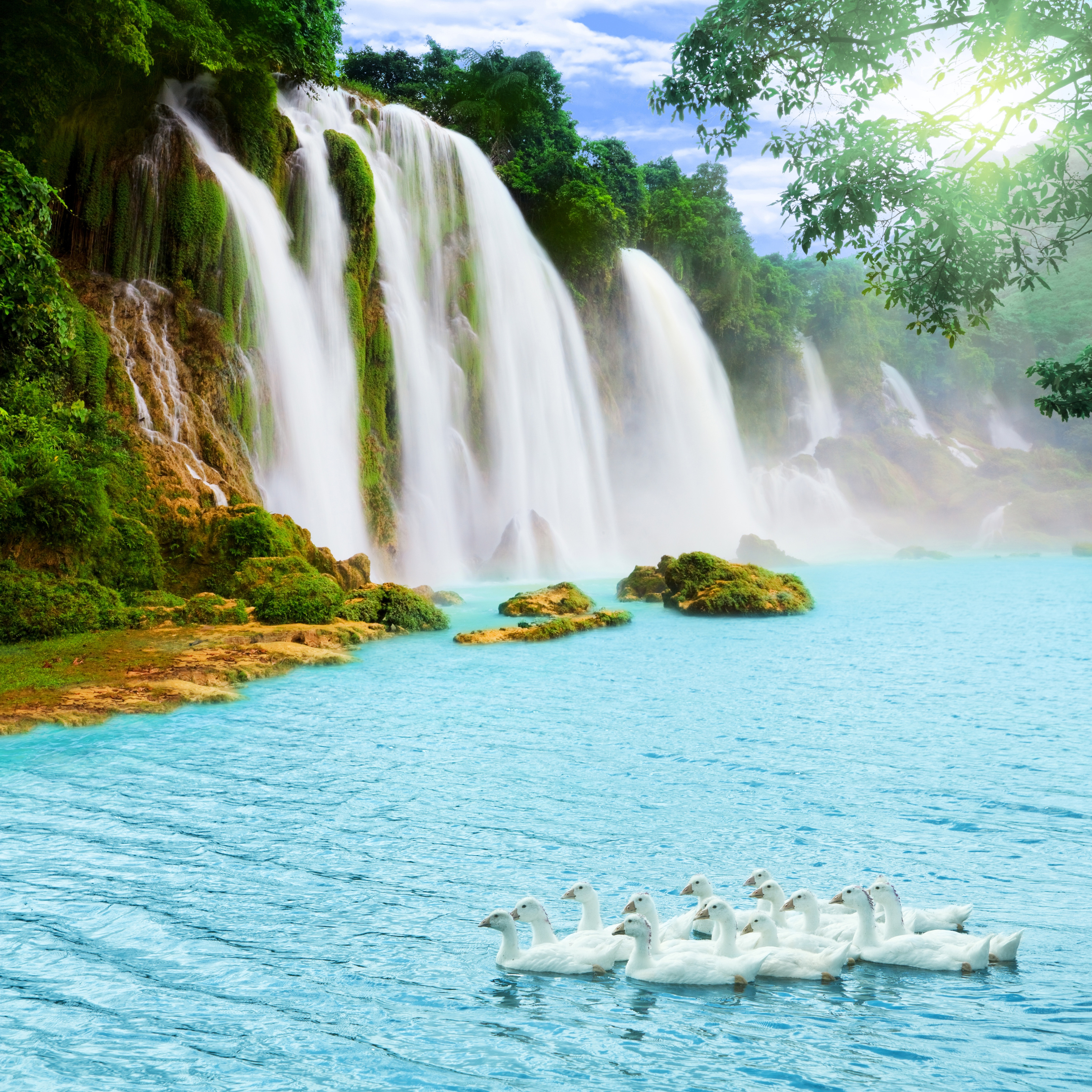 Beautiful Waterfall On Sunny Day Mural