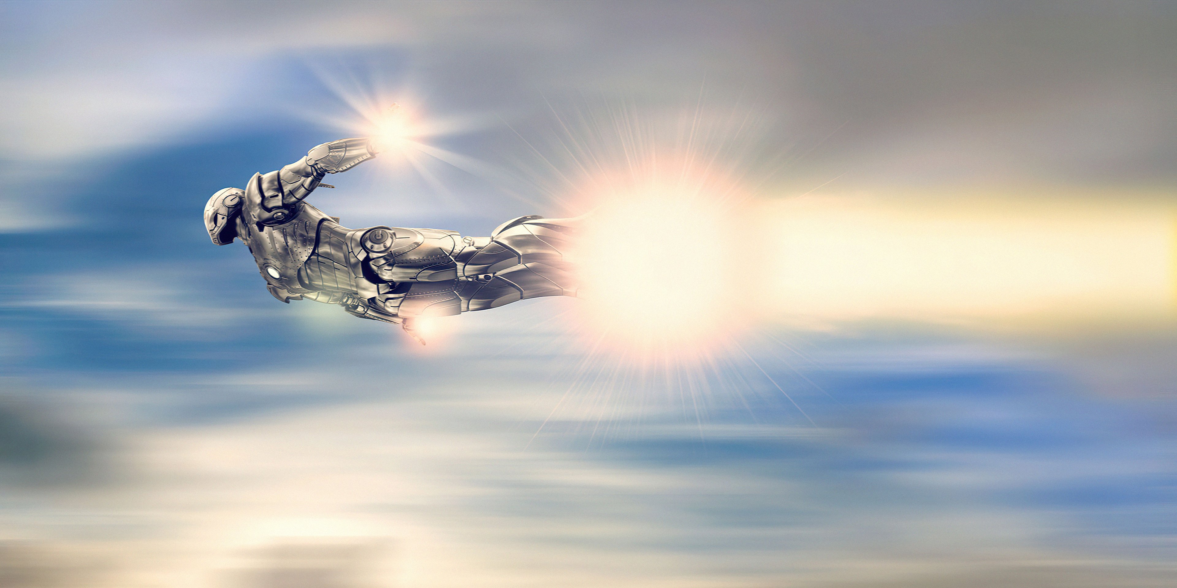 silver suit flying Wallpaper 4k HD