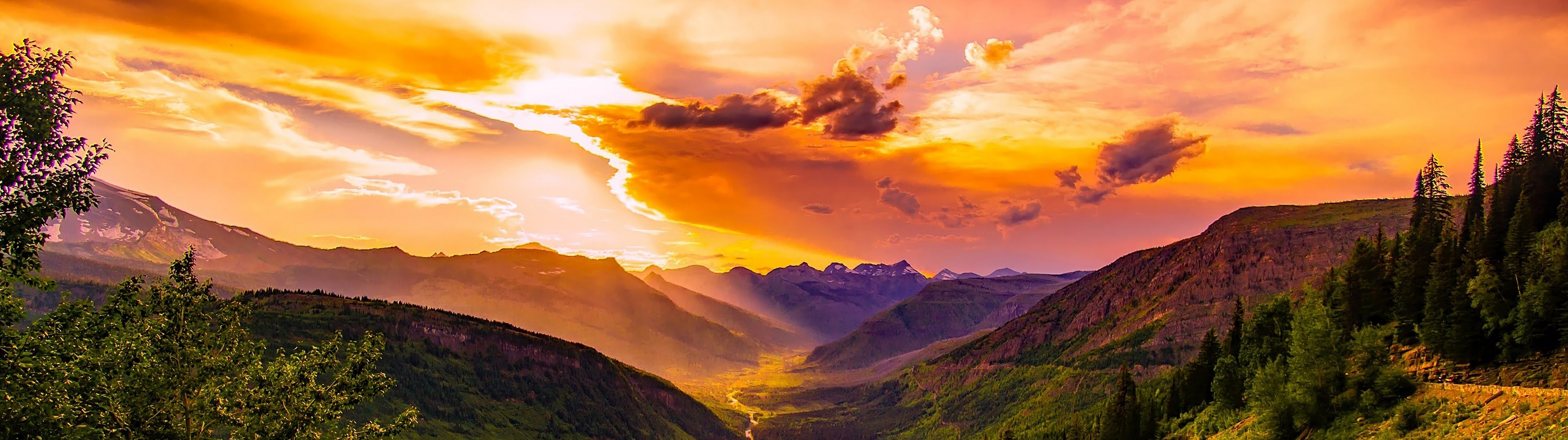 Mountains Forest Trees Horizon 4K