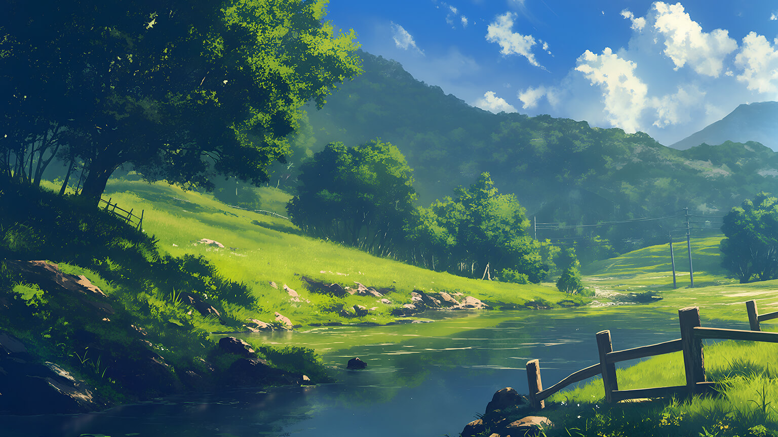 Mountain River Green Desktop Wallpaper