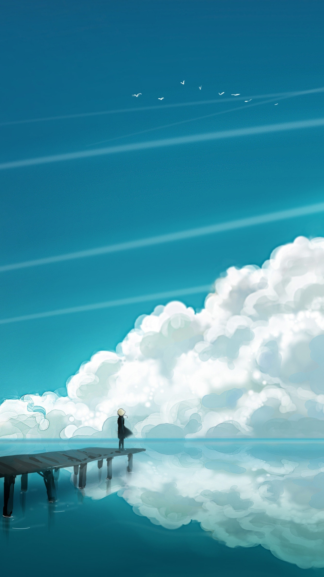 Sea Sky Clouds Landscape Art 4k iPhone