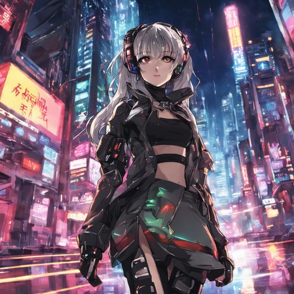 anime cyberpunk girl wearing futuristic