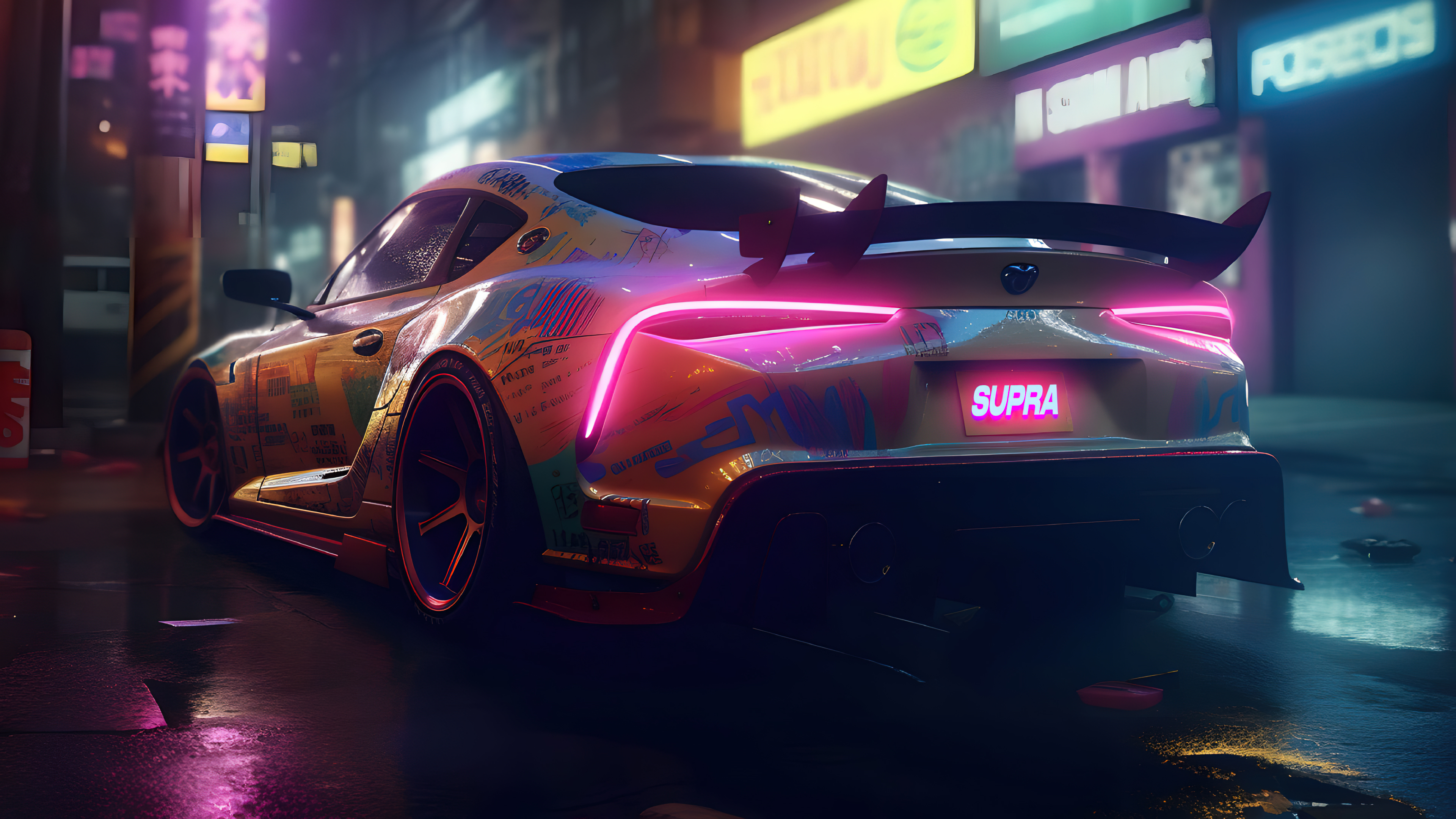 Neon Toyota Supra 4K Wallpaper Car