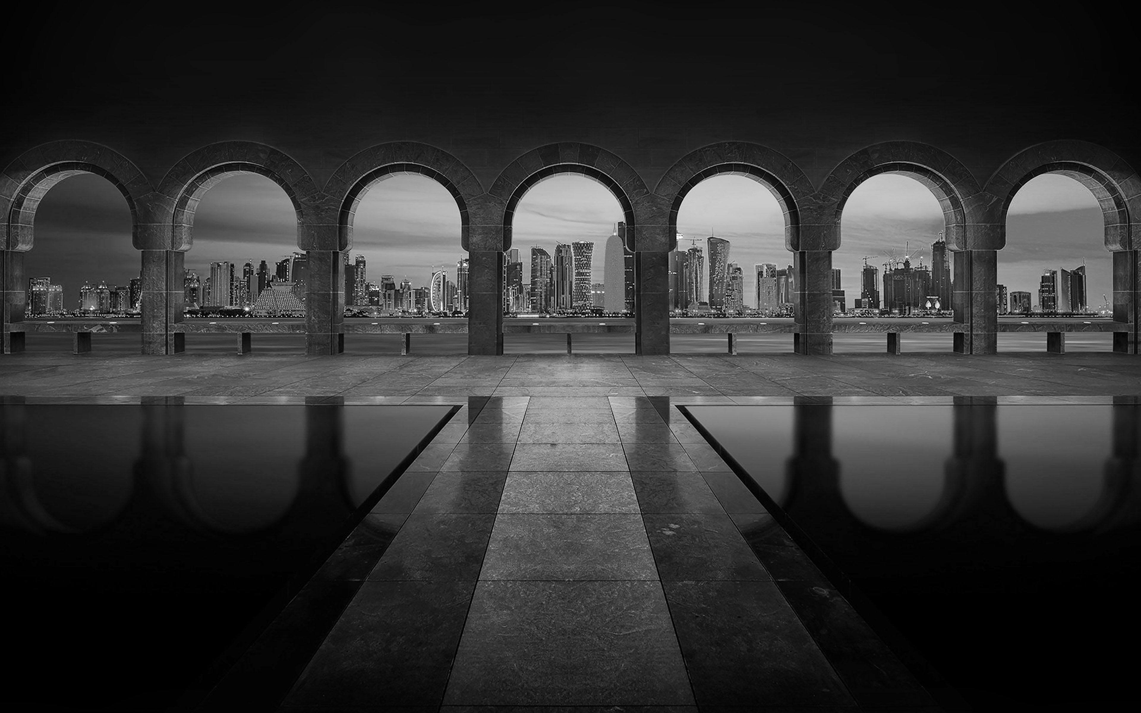 Dubai Road Bridge Dark Bw City Nature
