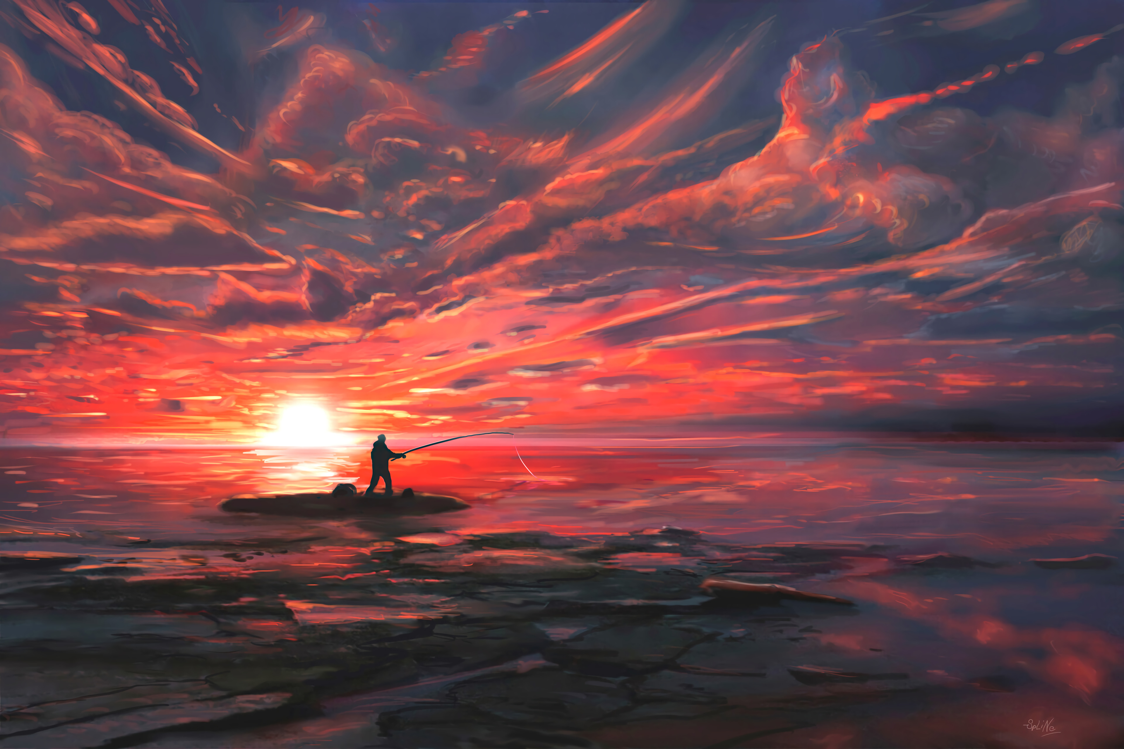 HD desktop wallpaper: Fishing, Sunset