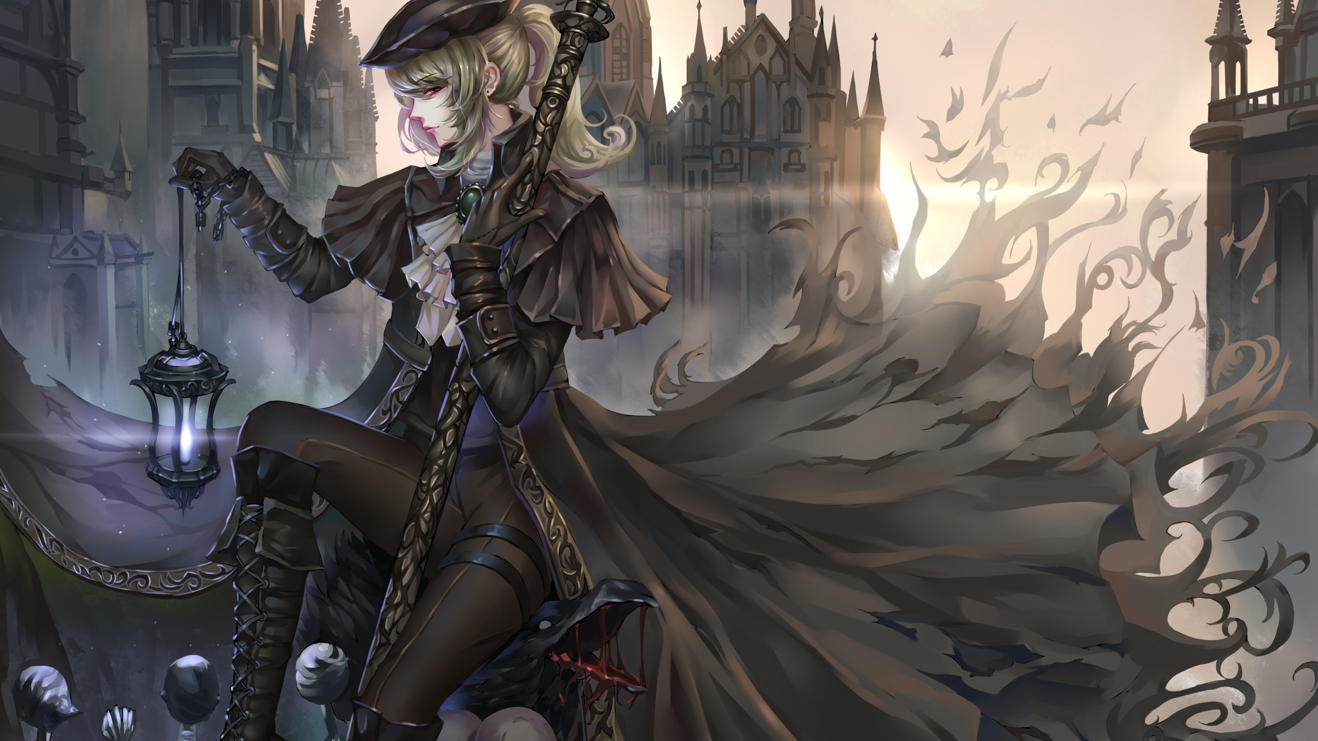 girl, fantasy, cathedral, hat