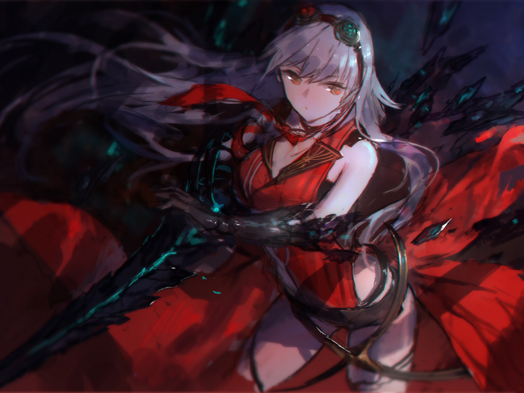 Wallpaper red warrior, anime girl, red