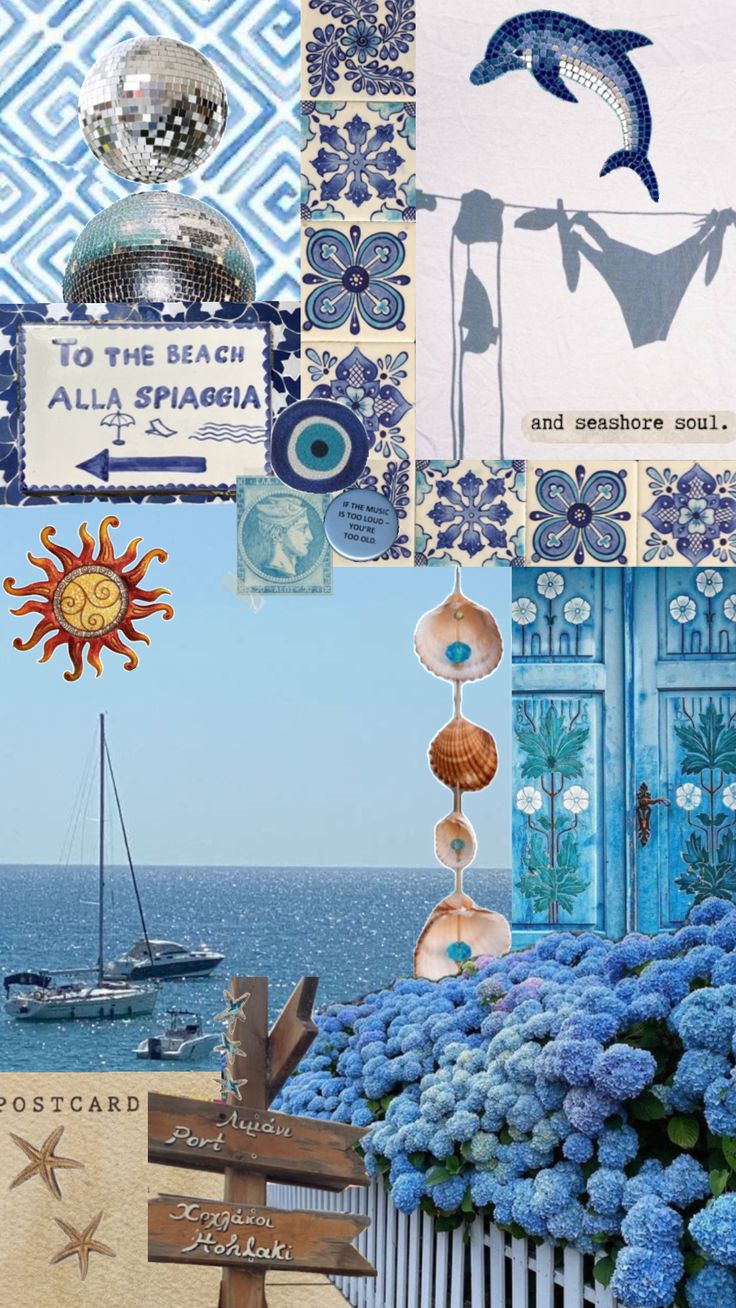 Blue Flowers and Seagulls Collage