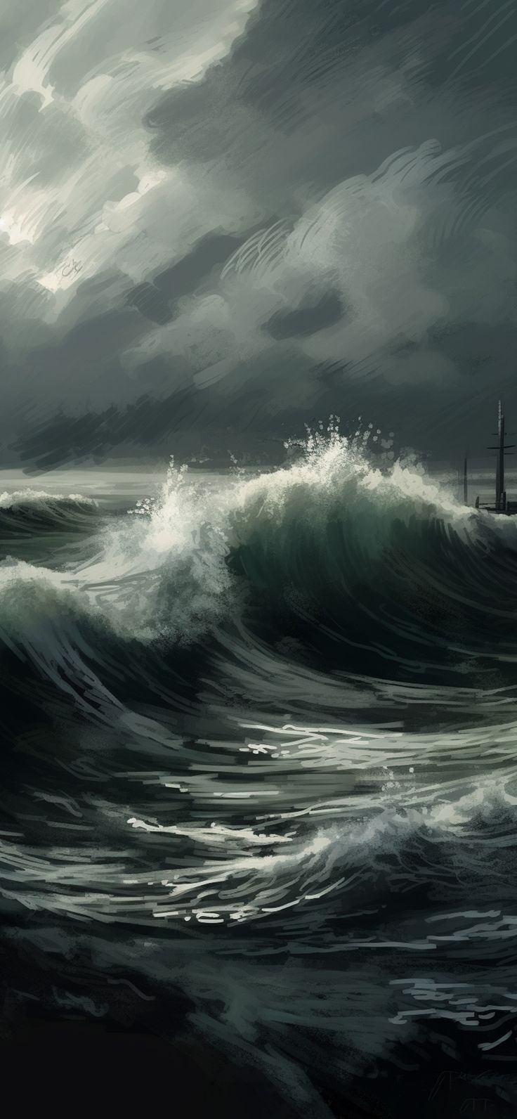 Storm on the Sea Art Wallpaper