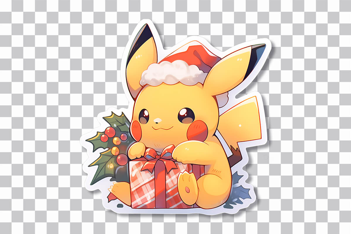 Pikachu in Hat Christmas Gift Sticker