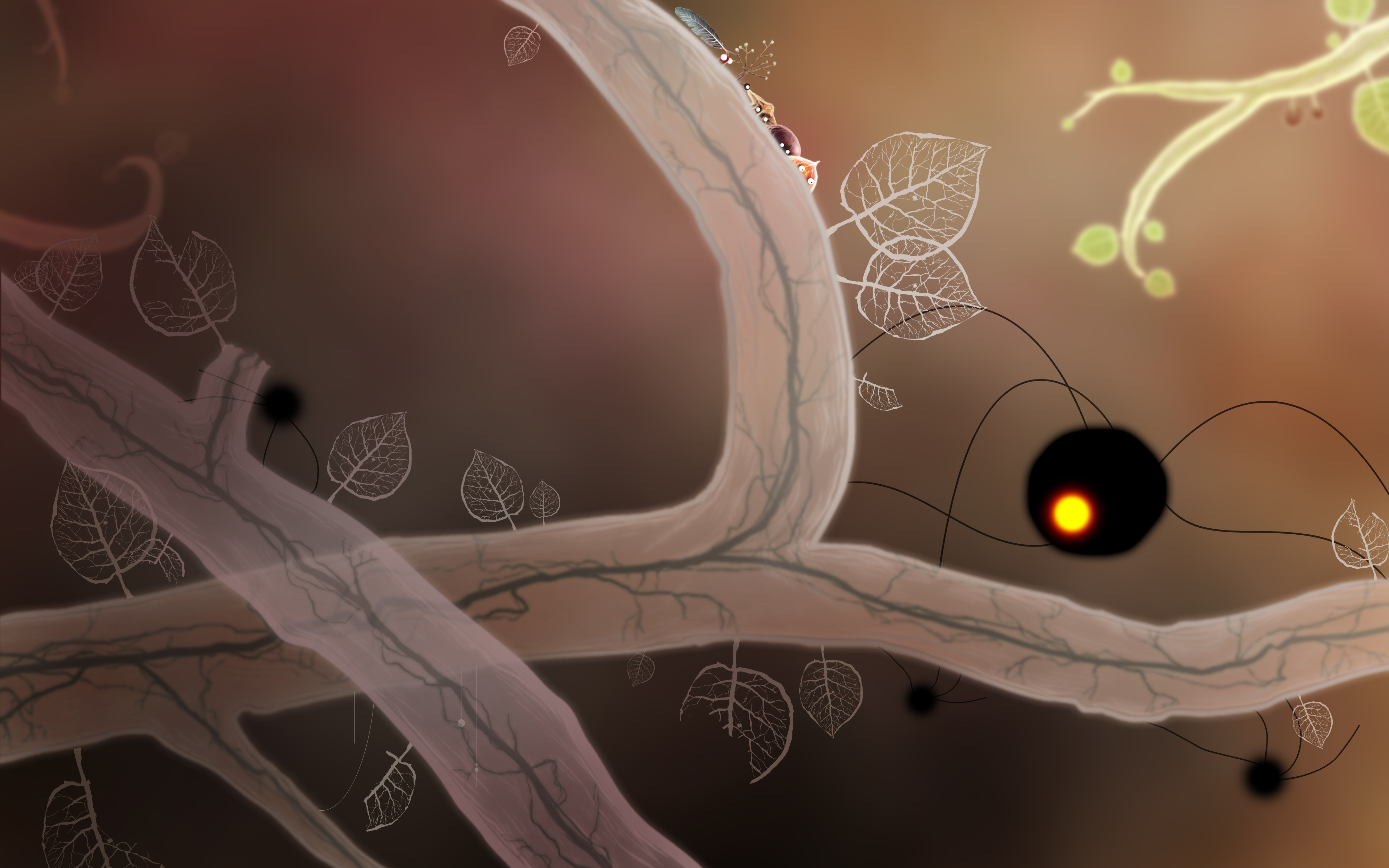 Wallpaper leaves, branches, spider
