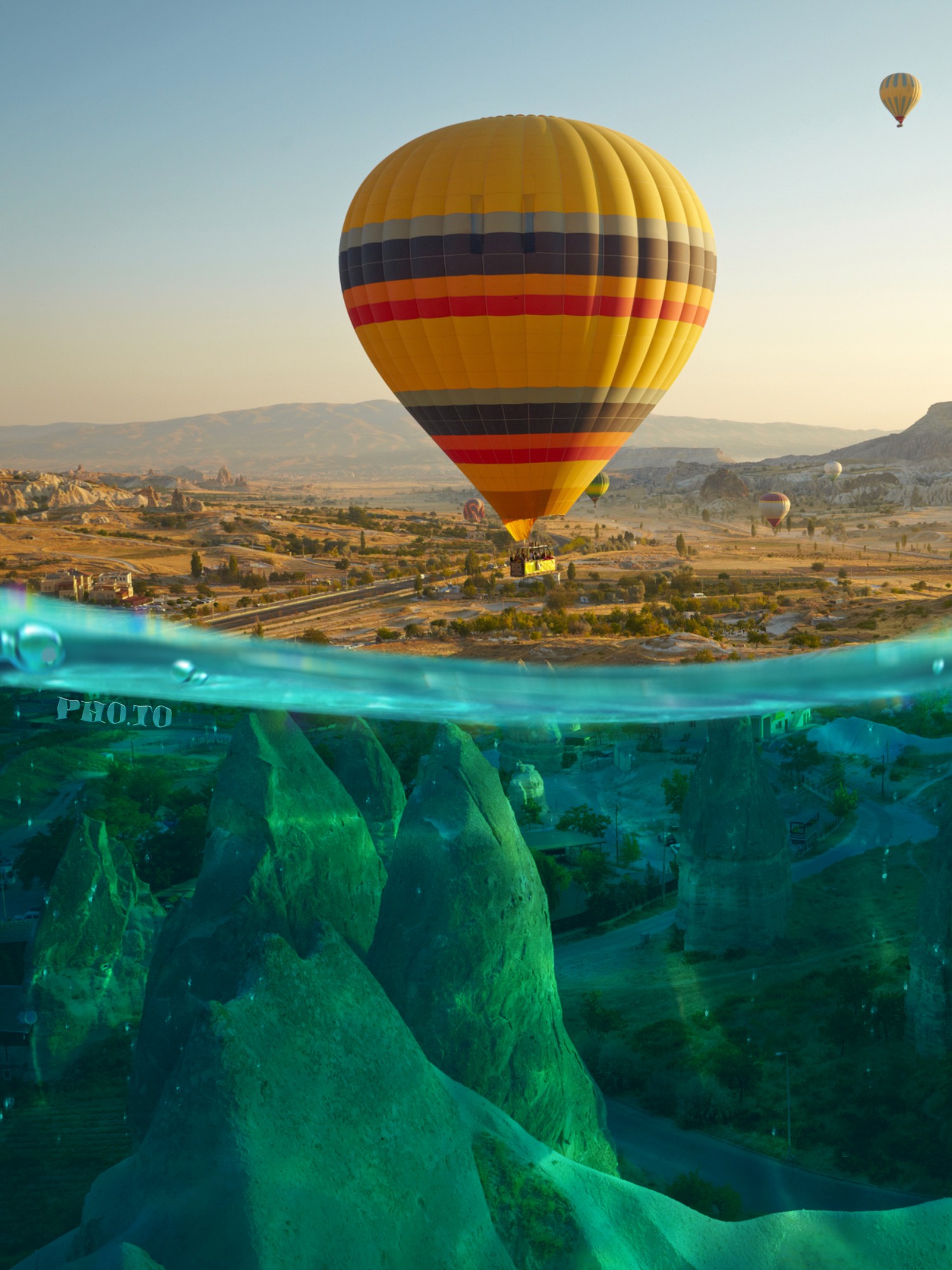 Half underwater photo manipulation