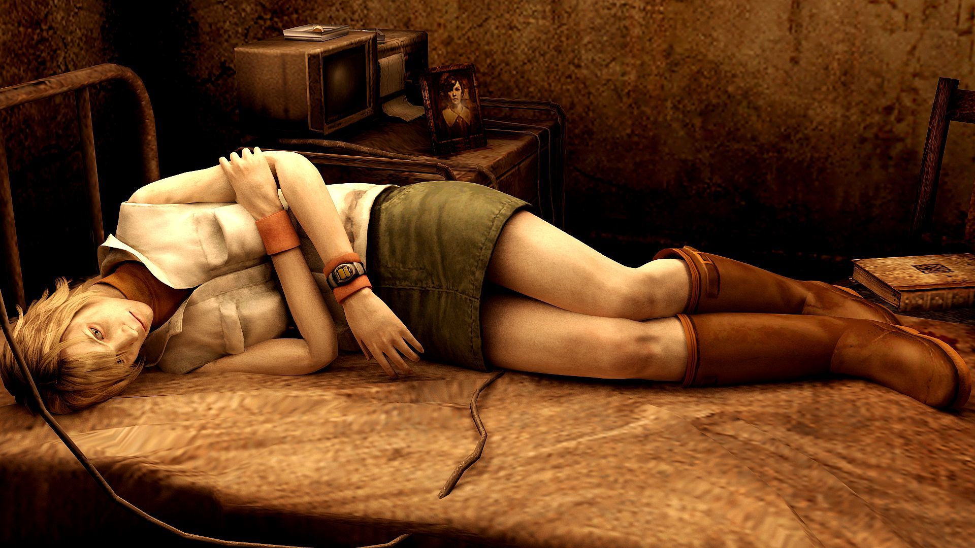 Wallpaper bed, sleep, horror, Heather