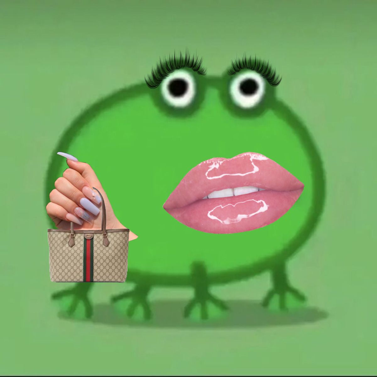 Baddie Frog with Wide Eyes and a Purse