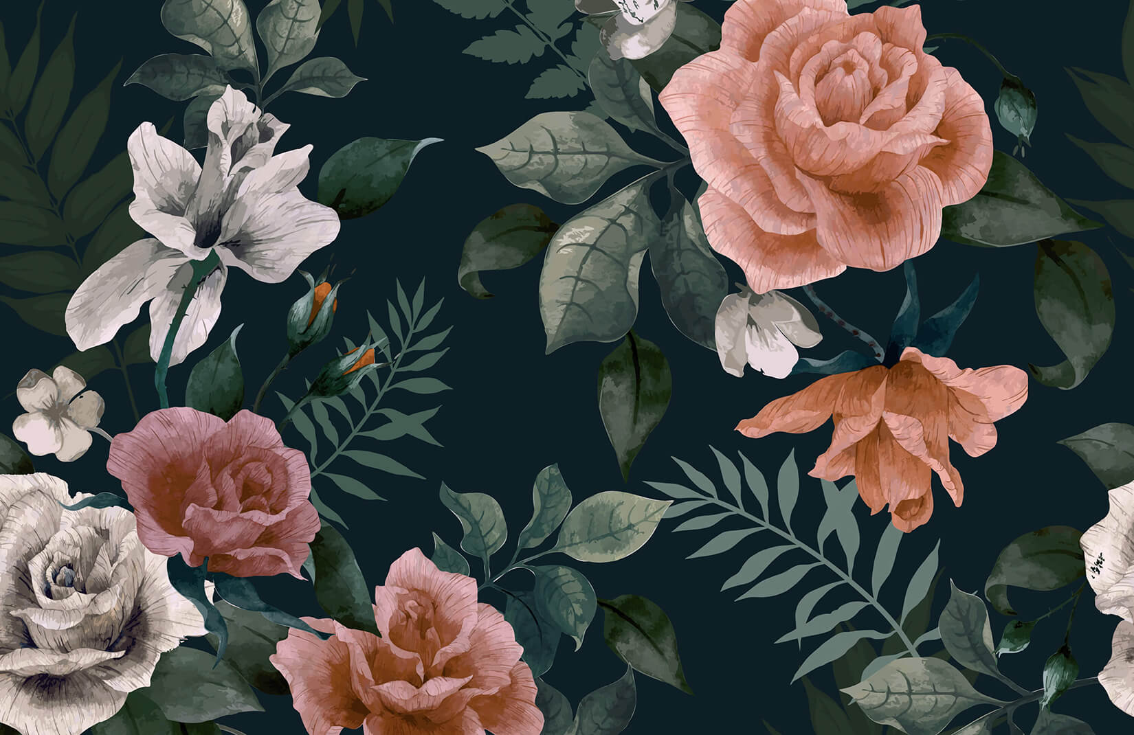 Pink Floral Wallpaper Mural