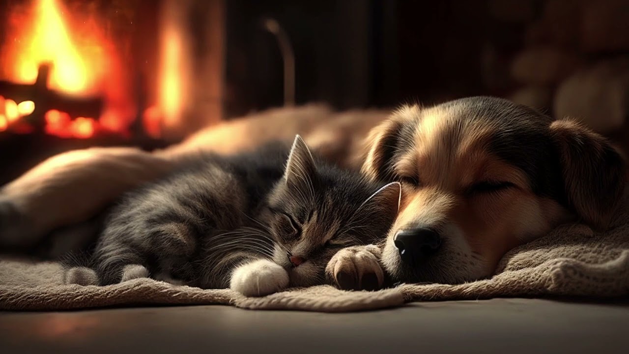 Fireplace Crackling Sound with Cat