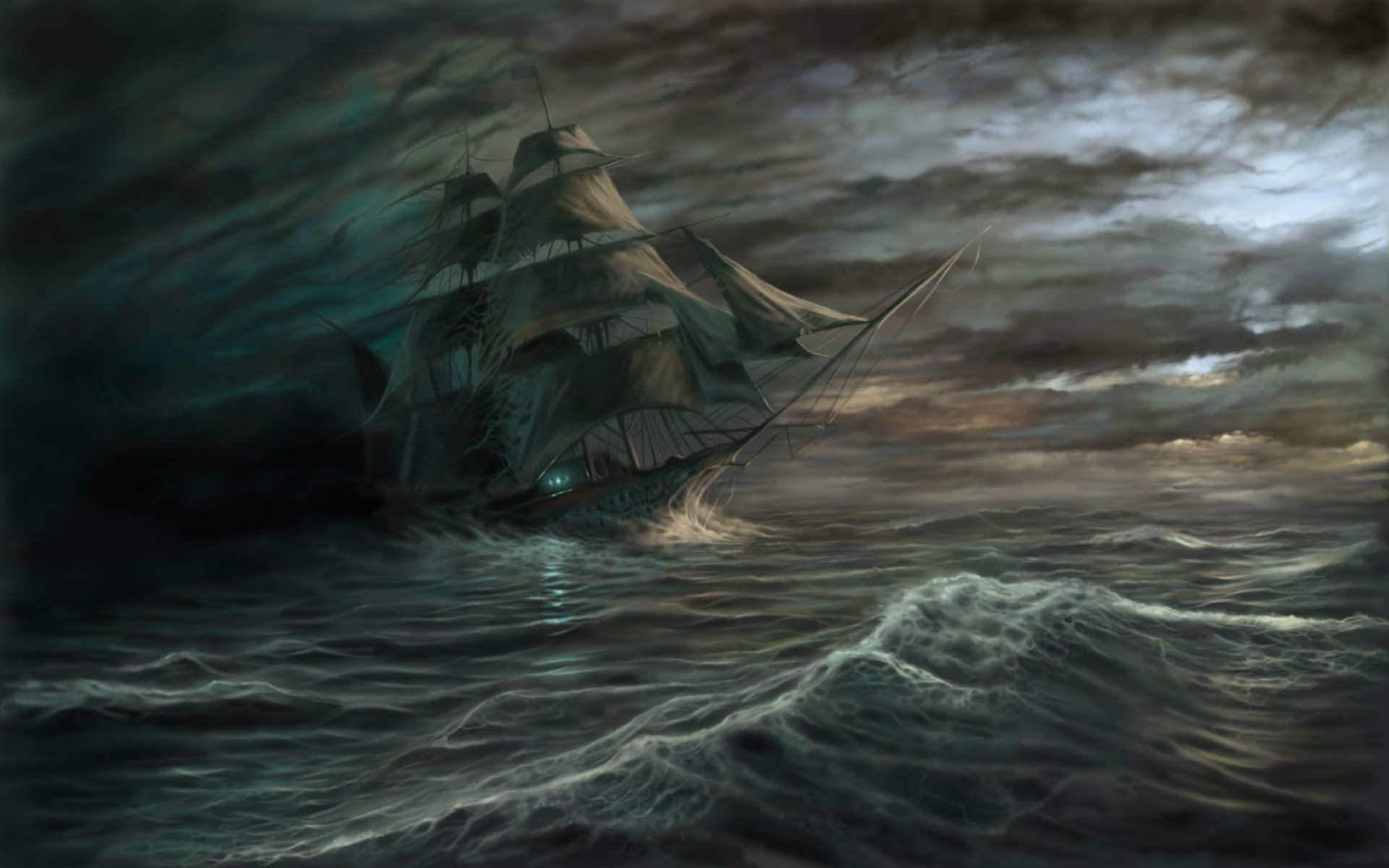 dark, ship, gothic, water, sea, ocean