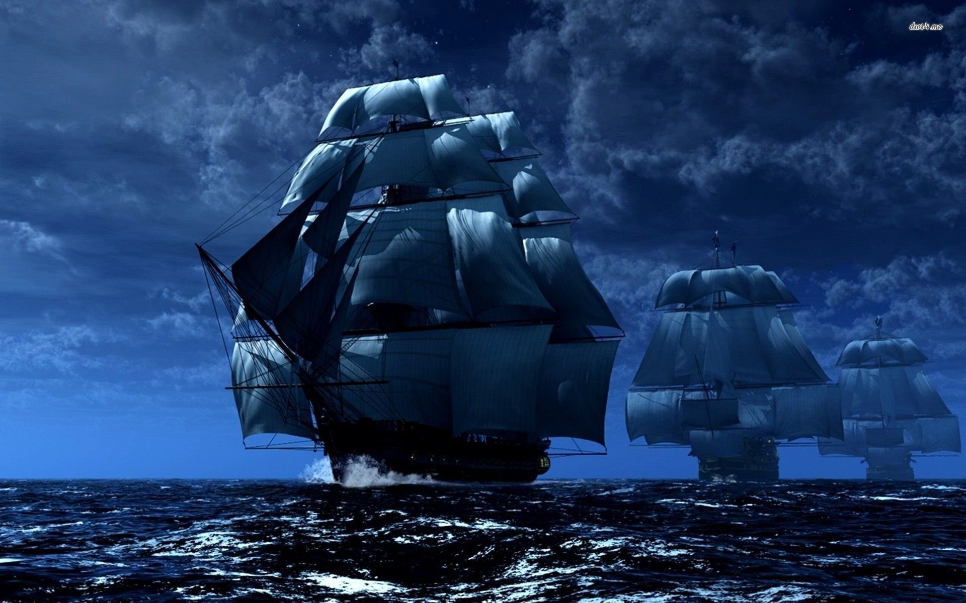Fantasy Ship Dark Background Wallpaper