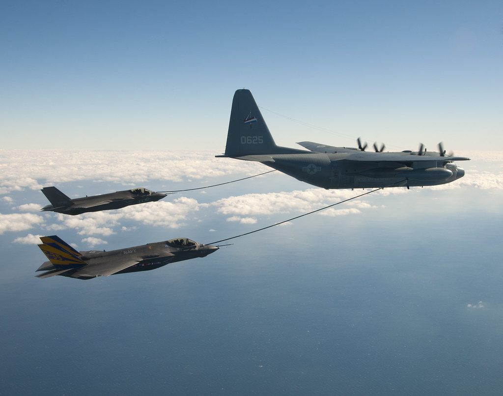 F 35C Refueling With KC 130. Two F 35C