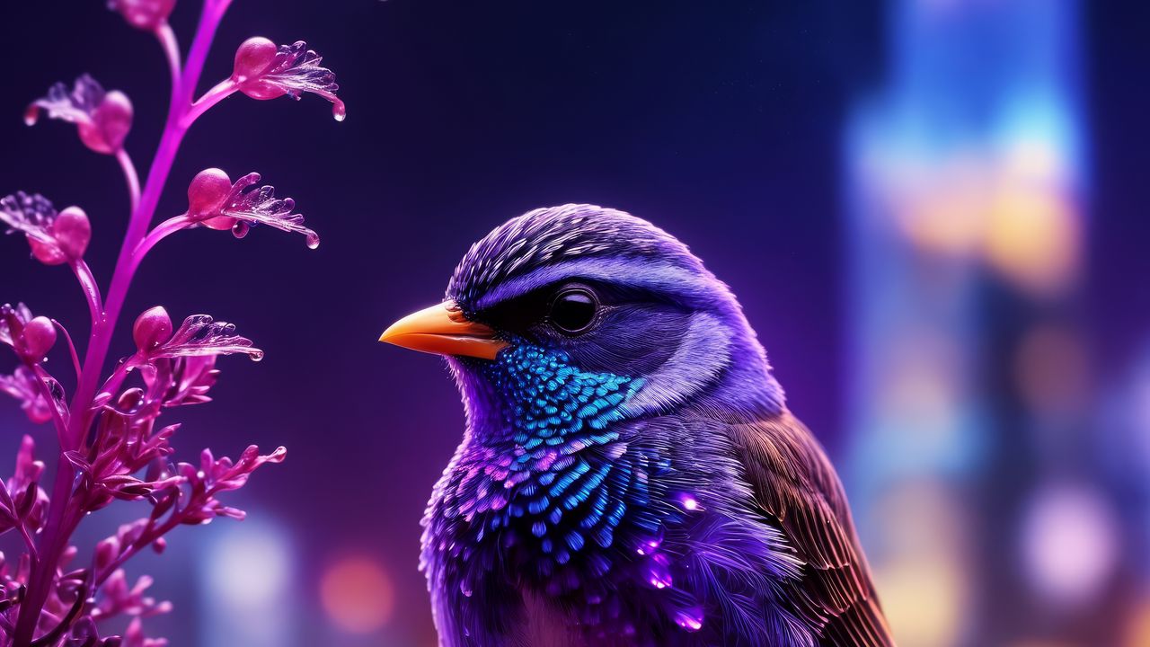 Wallpaper bird, feathers, cute, flowers