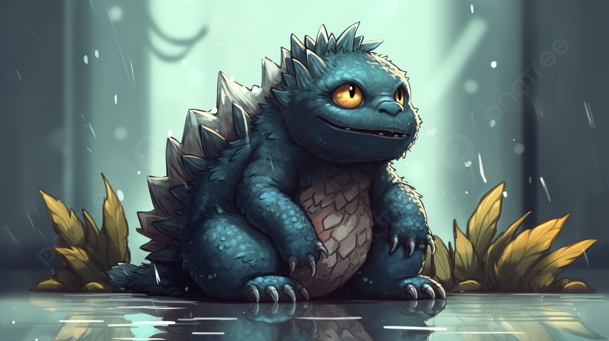 Blue Background, Scaled Godzilla Dragon