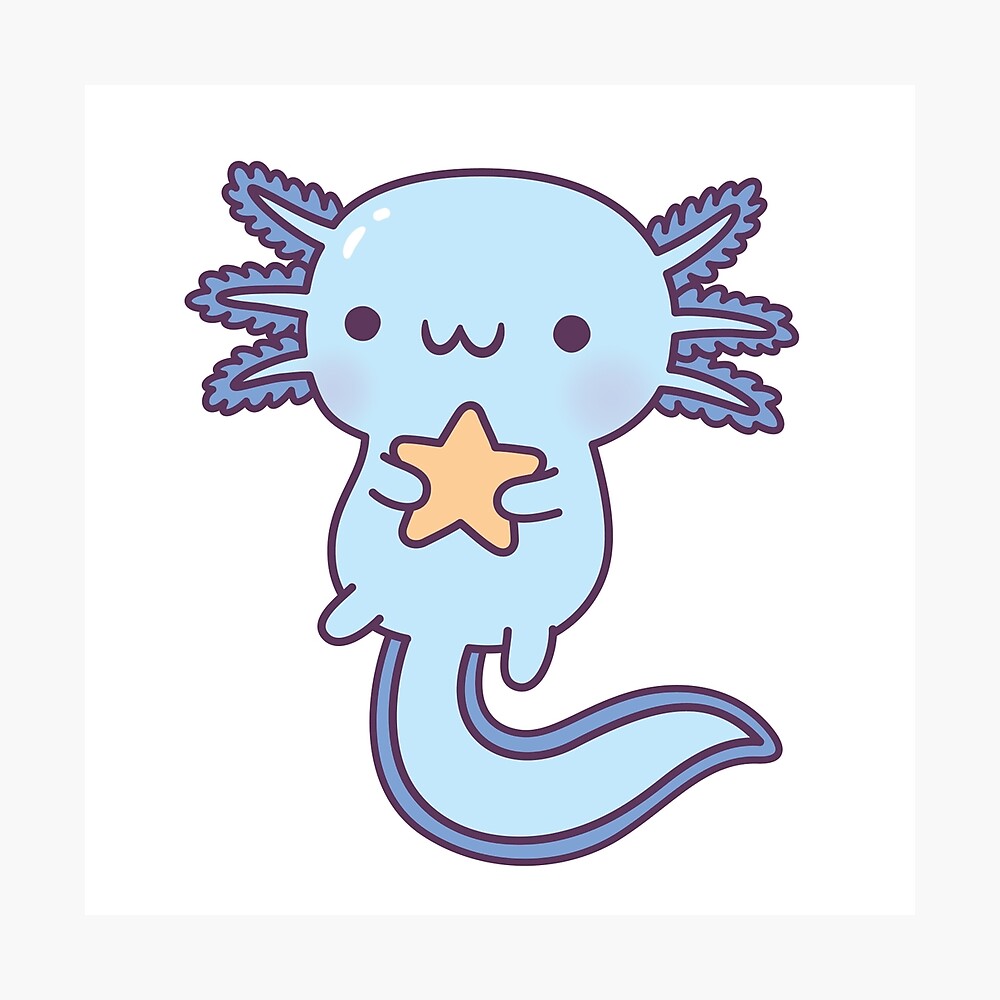 Cute Blue Axolotl Hugging Star Poster