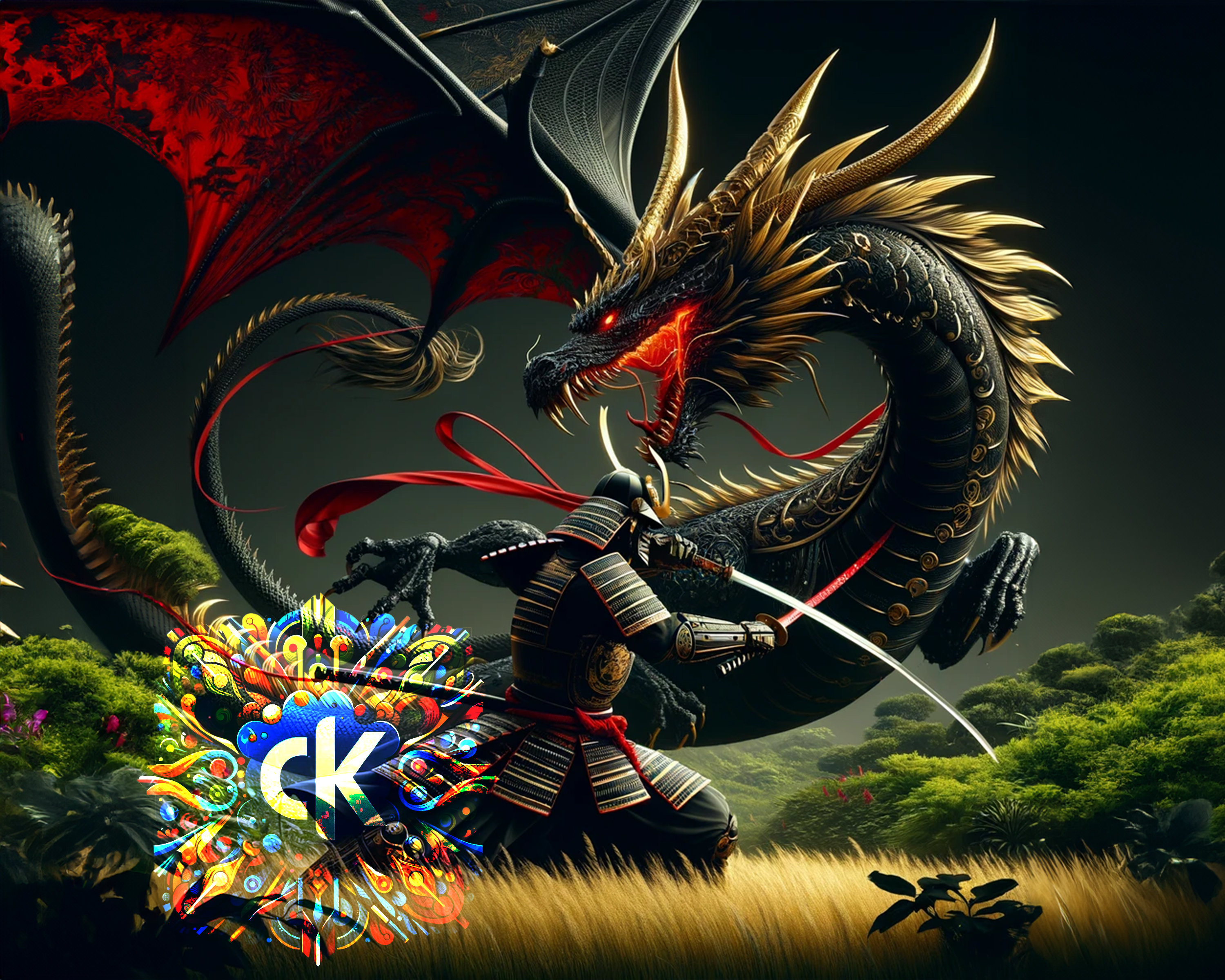 Samurai Fighting Dragon Samurai Fight