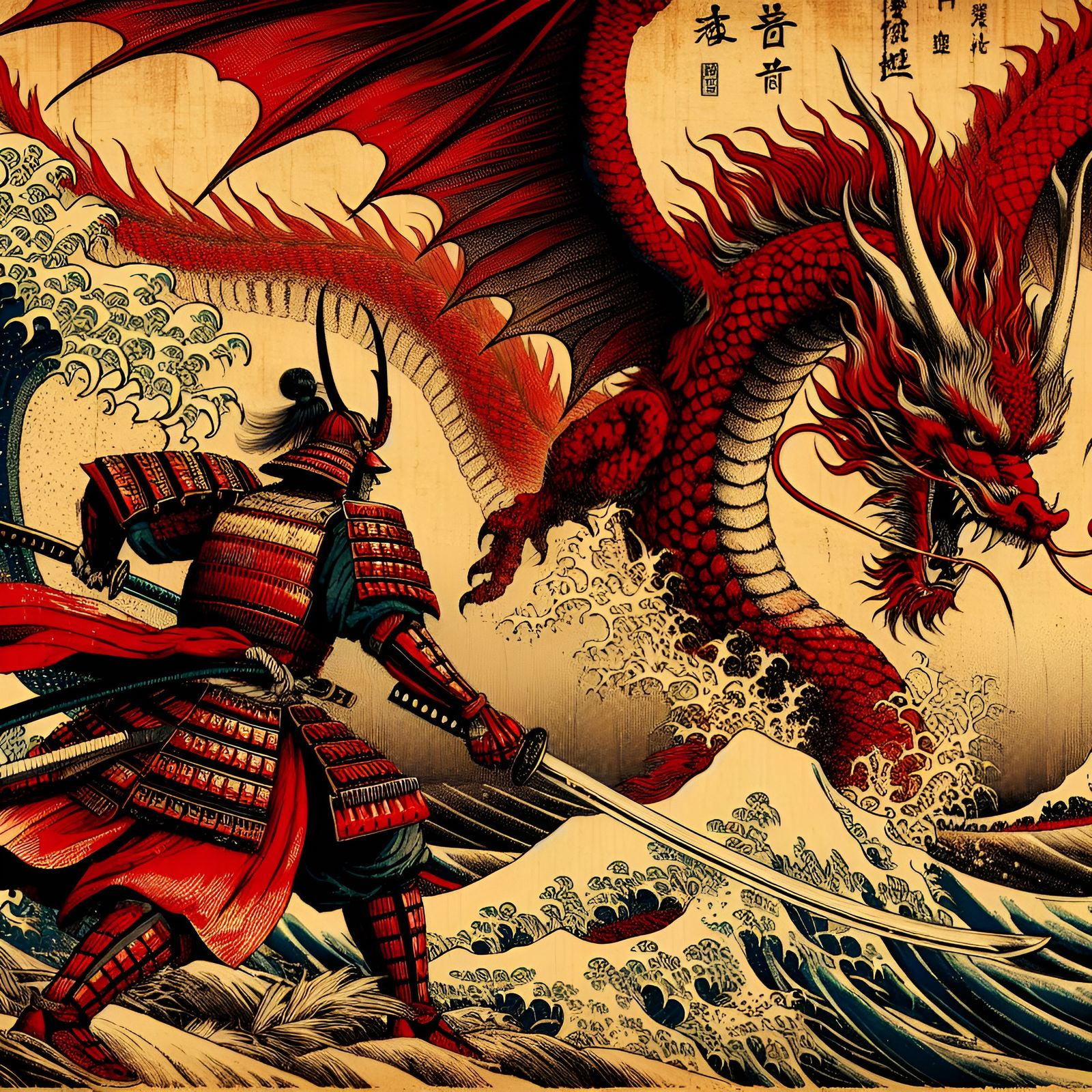 Samurai fighting dragon
