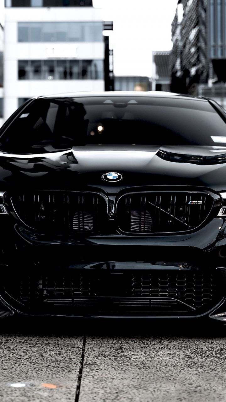BMW M5, black, front view, 720x1280 wallpaper
