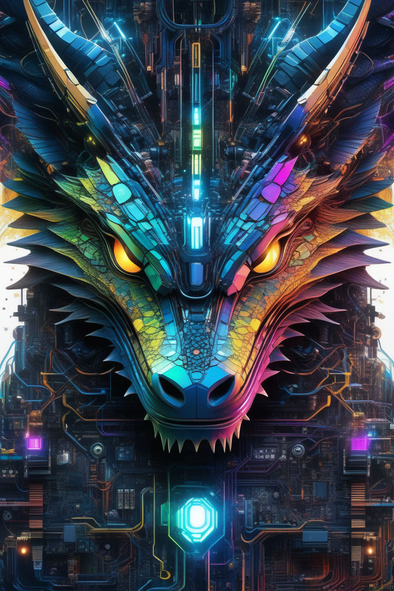 samurai dragon statue wearing cyberpunk