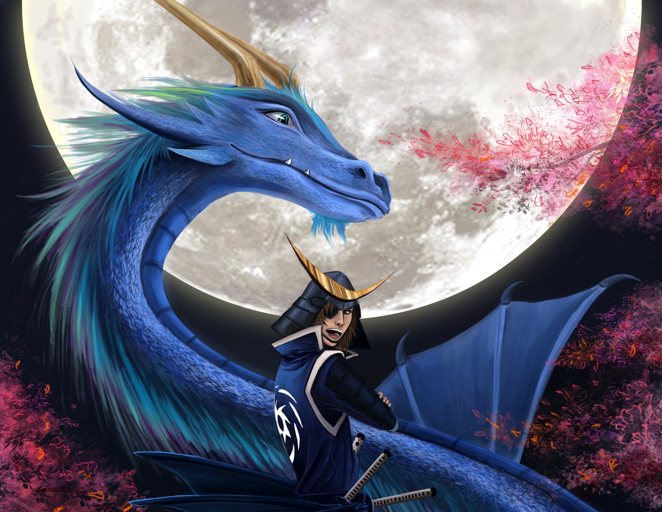 Wallpaper dragon, samurai, Sengoku