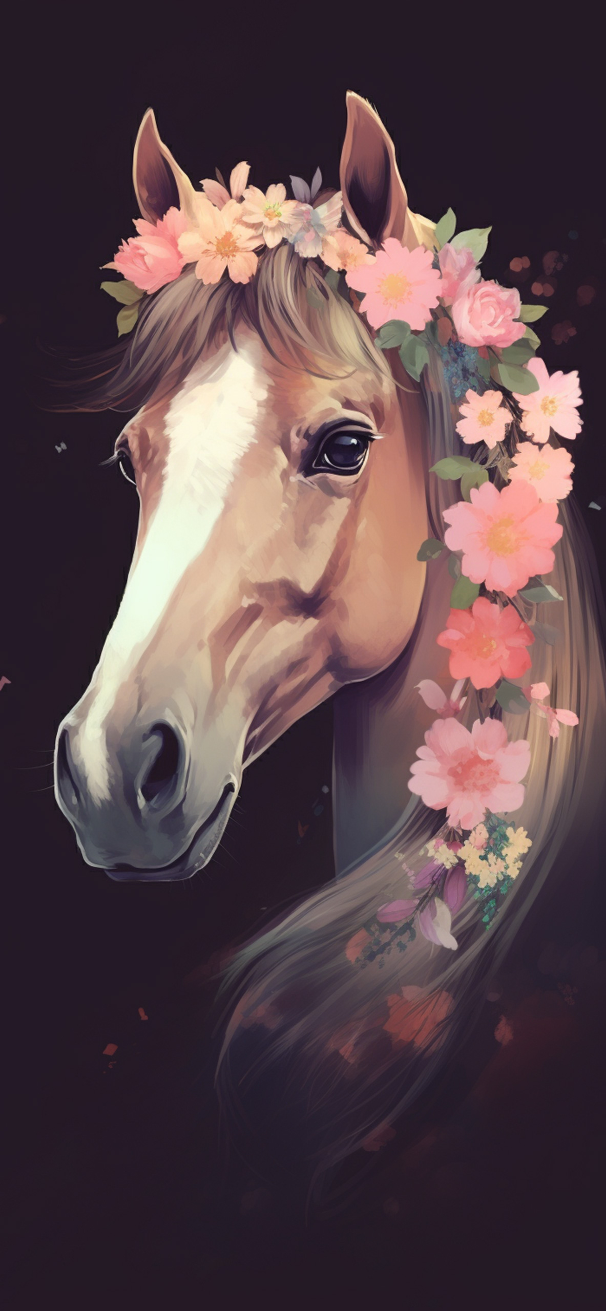 Horse with Flowers Dark Wallpaper