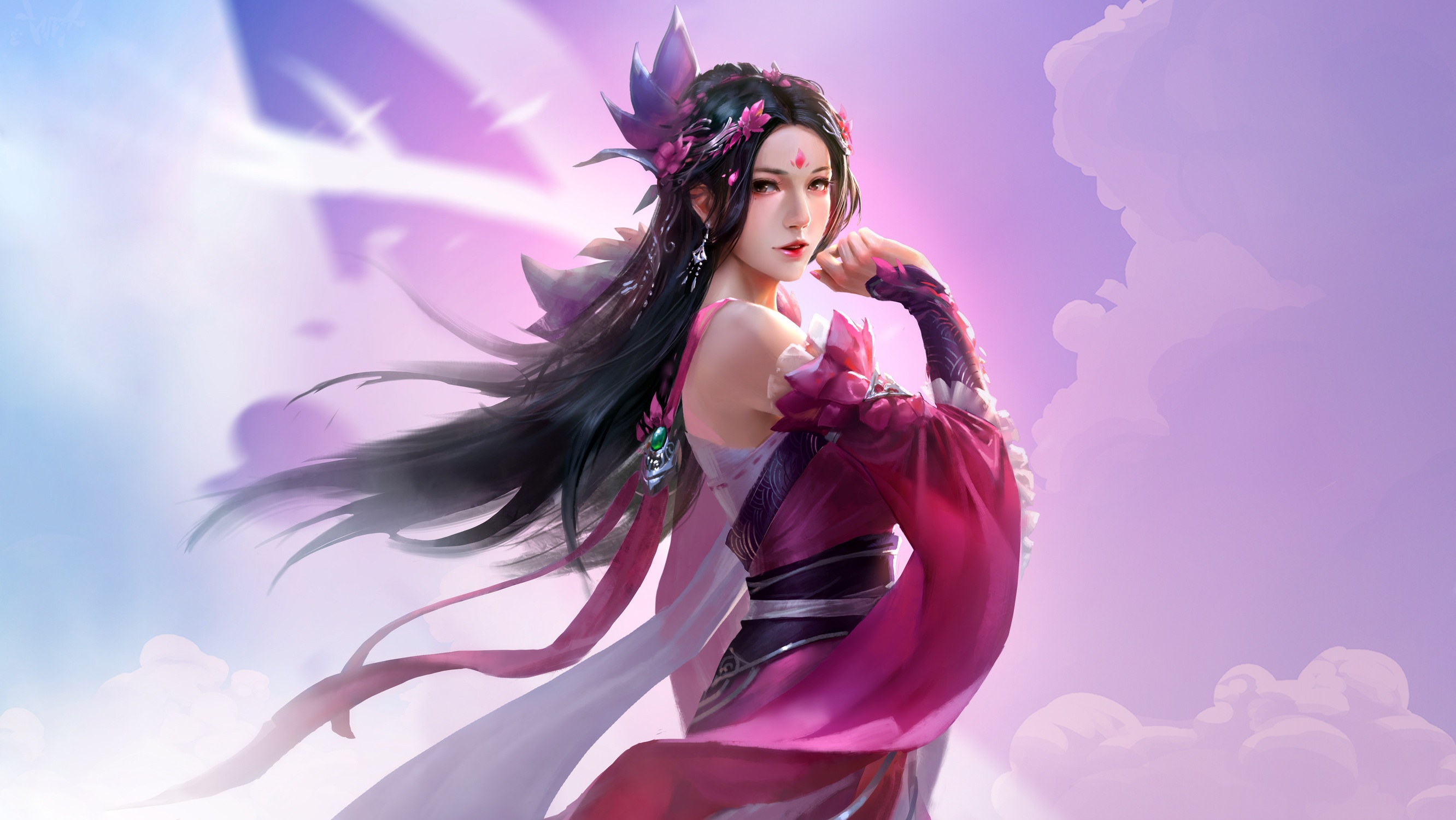 Wallpaper Girl, Fantasy, Beautiful, Art, Asian, Beauty, Background, Minimalism for mobile and desktop, section арт, resolution 2664x1500