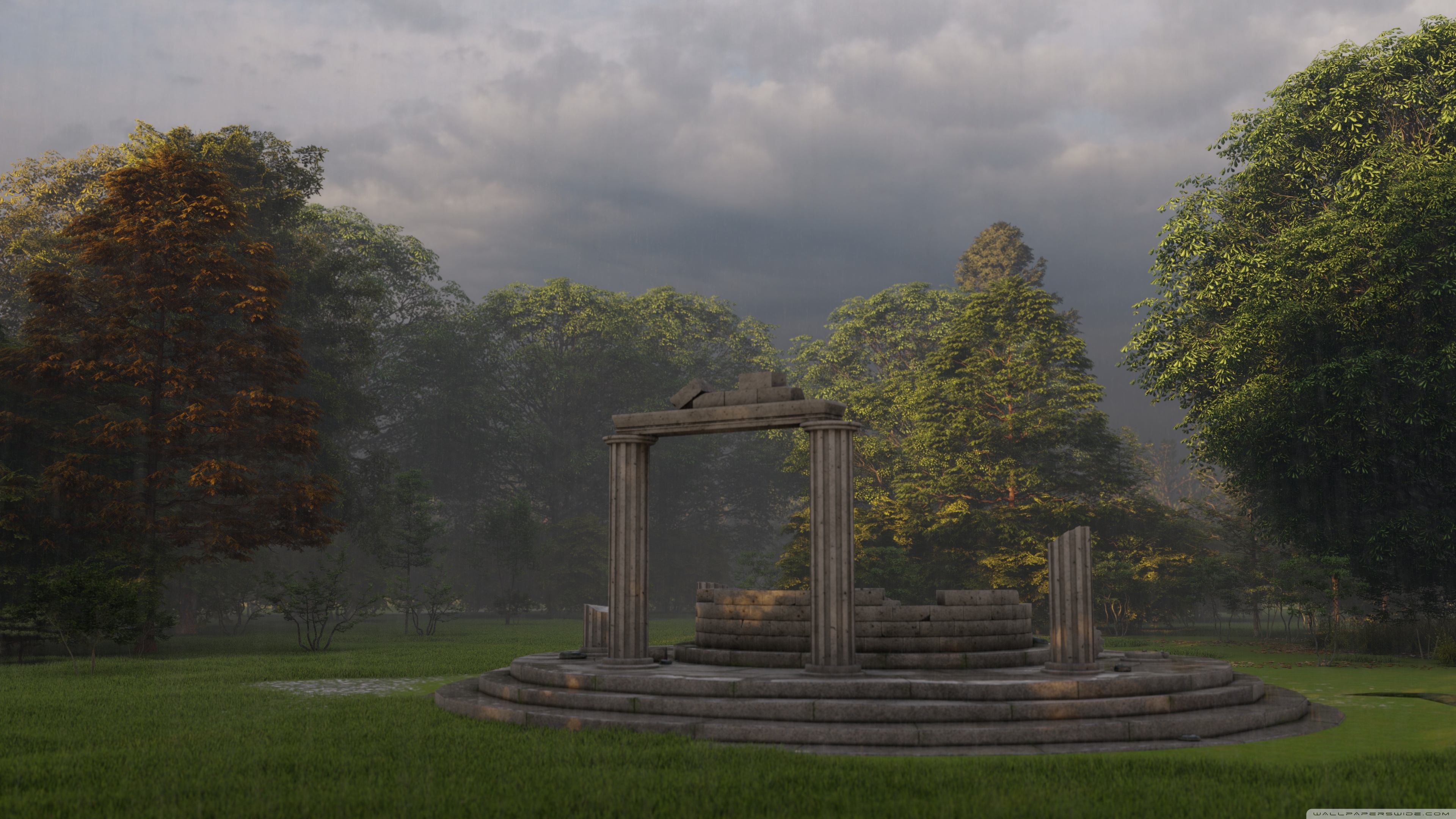Ancient Greek temple in forest Ultra HD