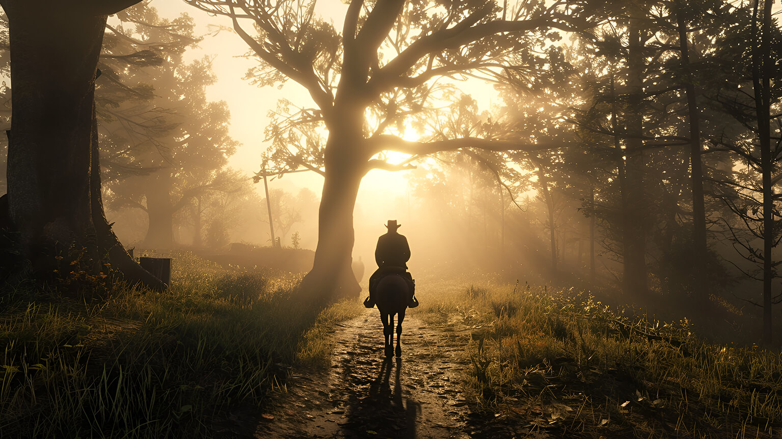 Red Dead Redemption 2 Arthur on Horse Desktop Wallpaper 4K