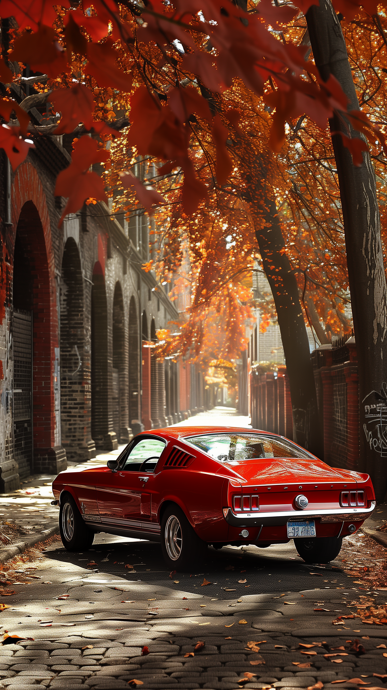 Vintage Ford Mustang Autumn Scenery