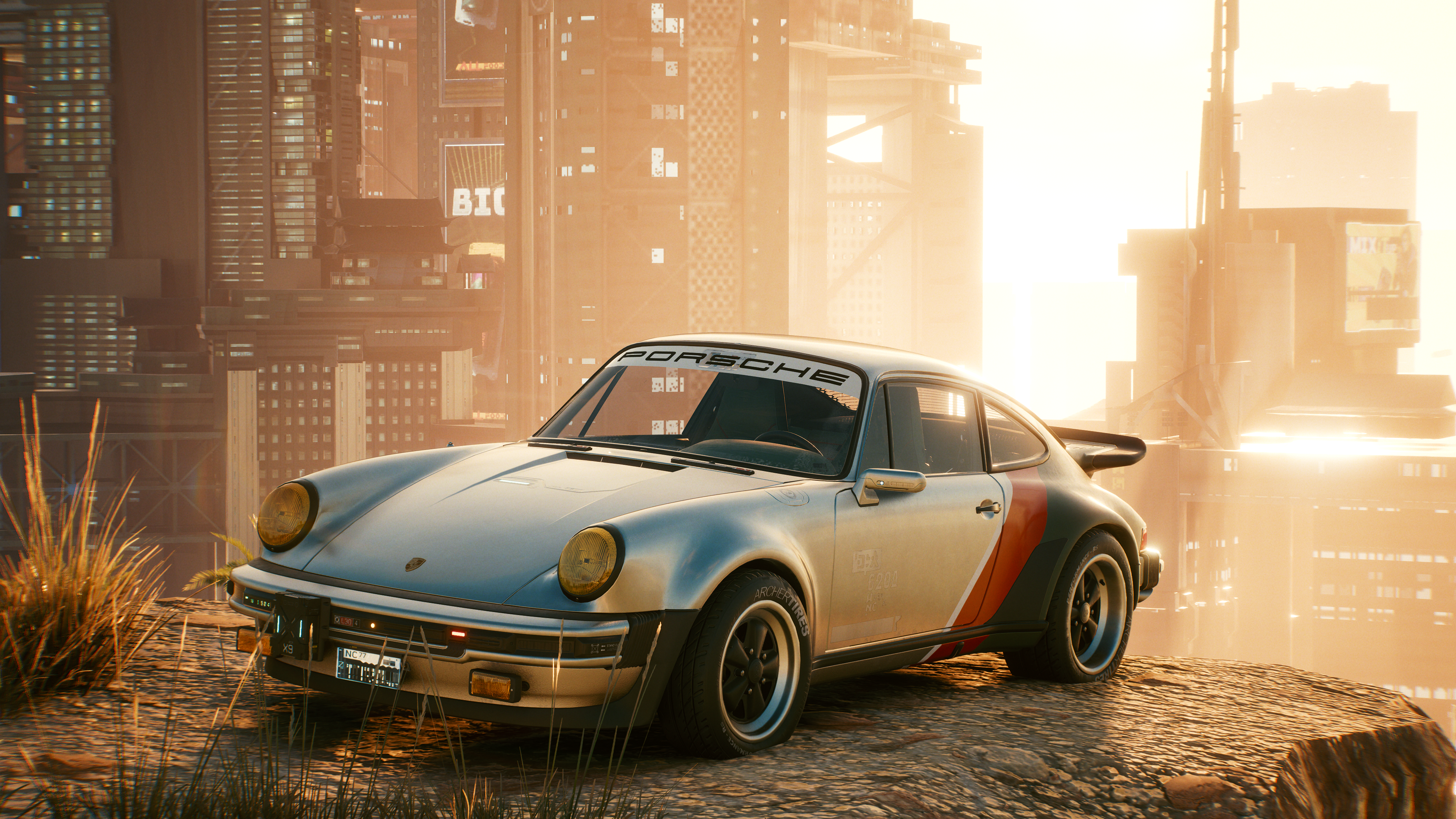 Cyberpunk 2077, 4K, Porsche, car, city
