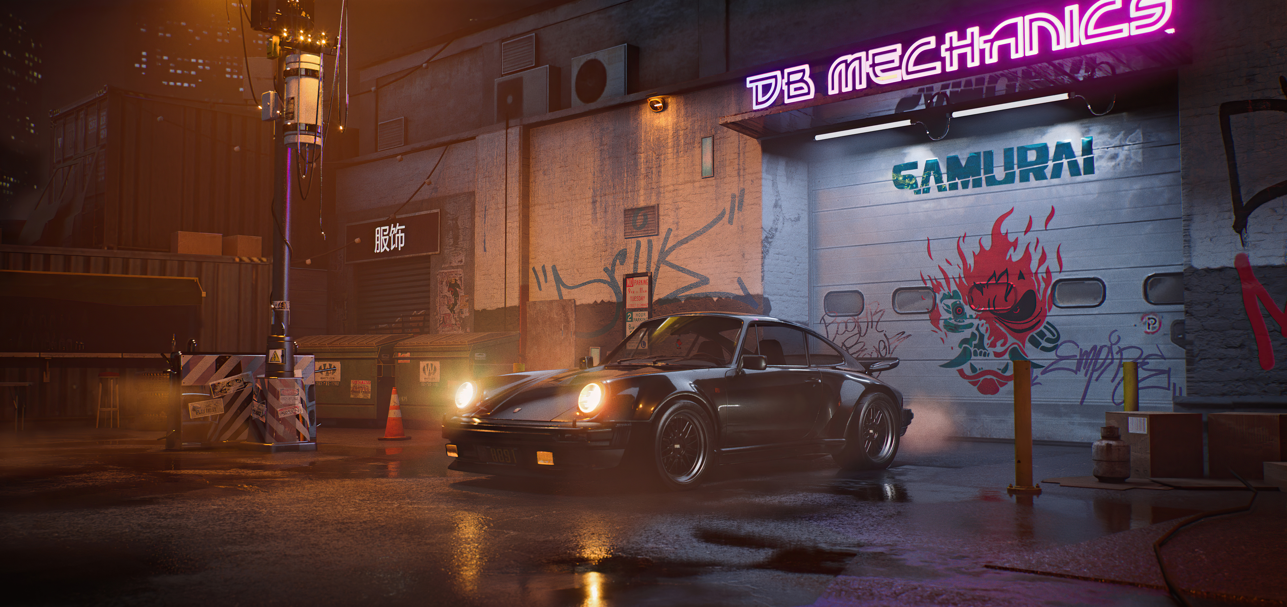 Cyberpunk Porsche Samurai 5k Wallpaper