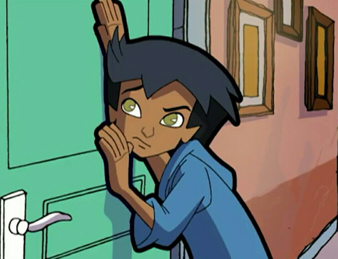 Cartoon Character Holding Hand Up to Door