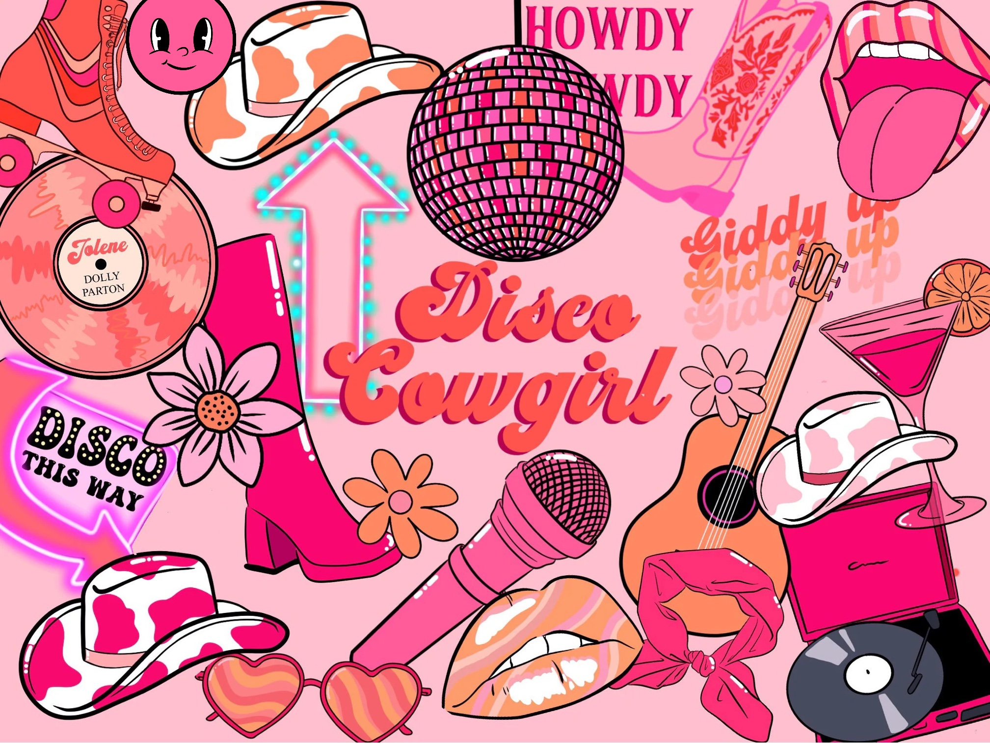 Disco Cowgirl Clipart, Pink Cowgirl