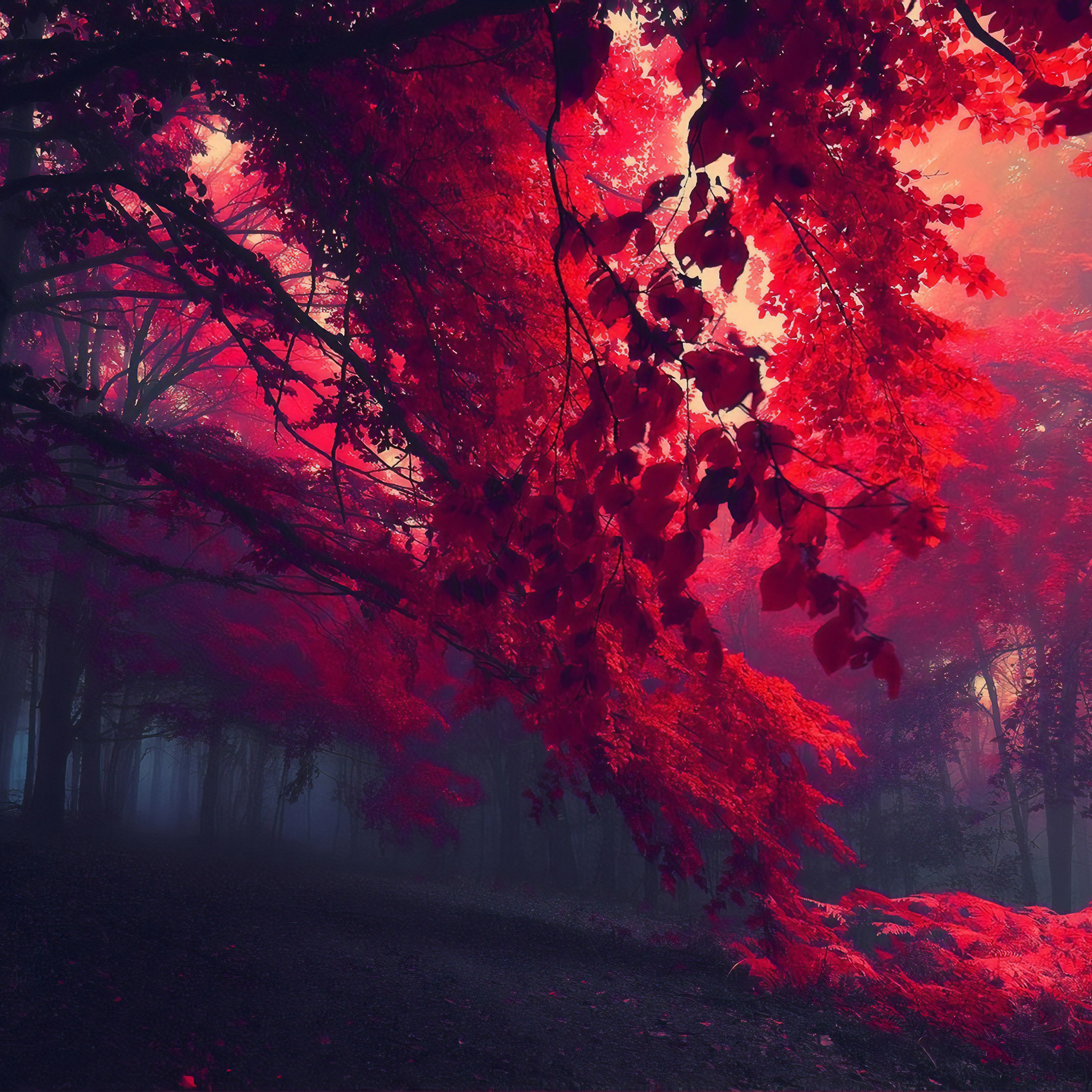Dark Red Autumn Forest iPad