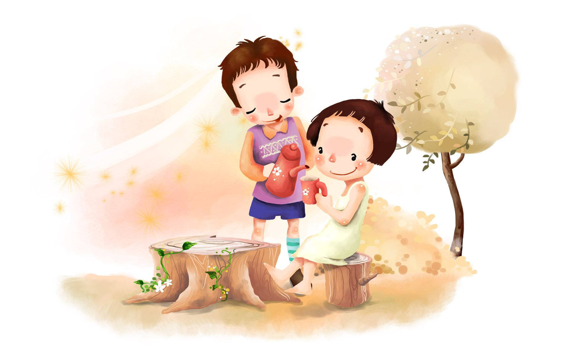 Cute Couples Cartoon Wallpaper