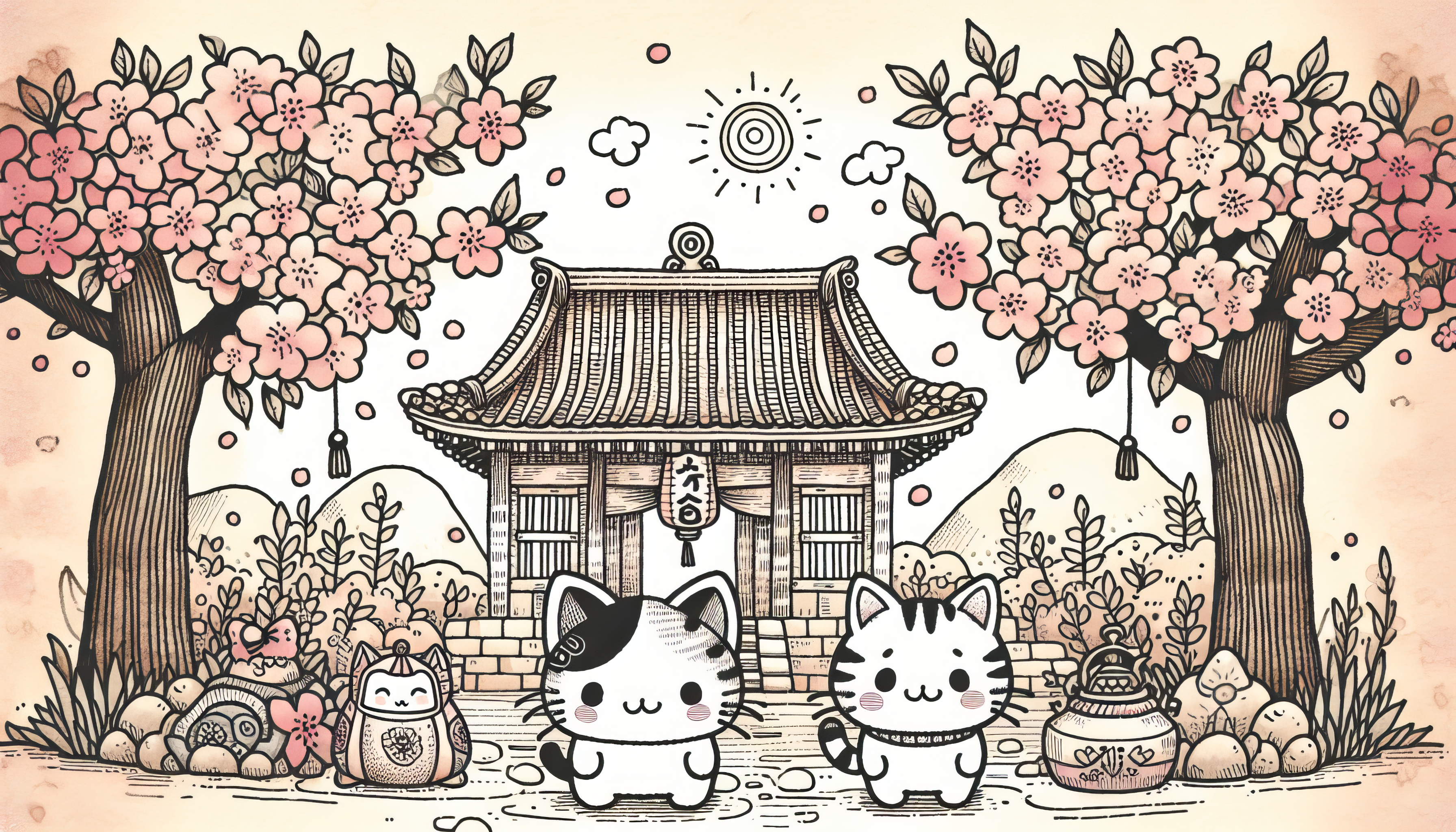Kawaii Cats and Cherry Blossoms HD
