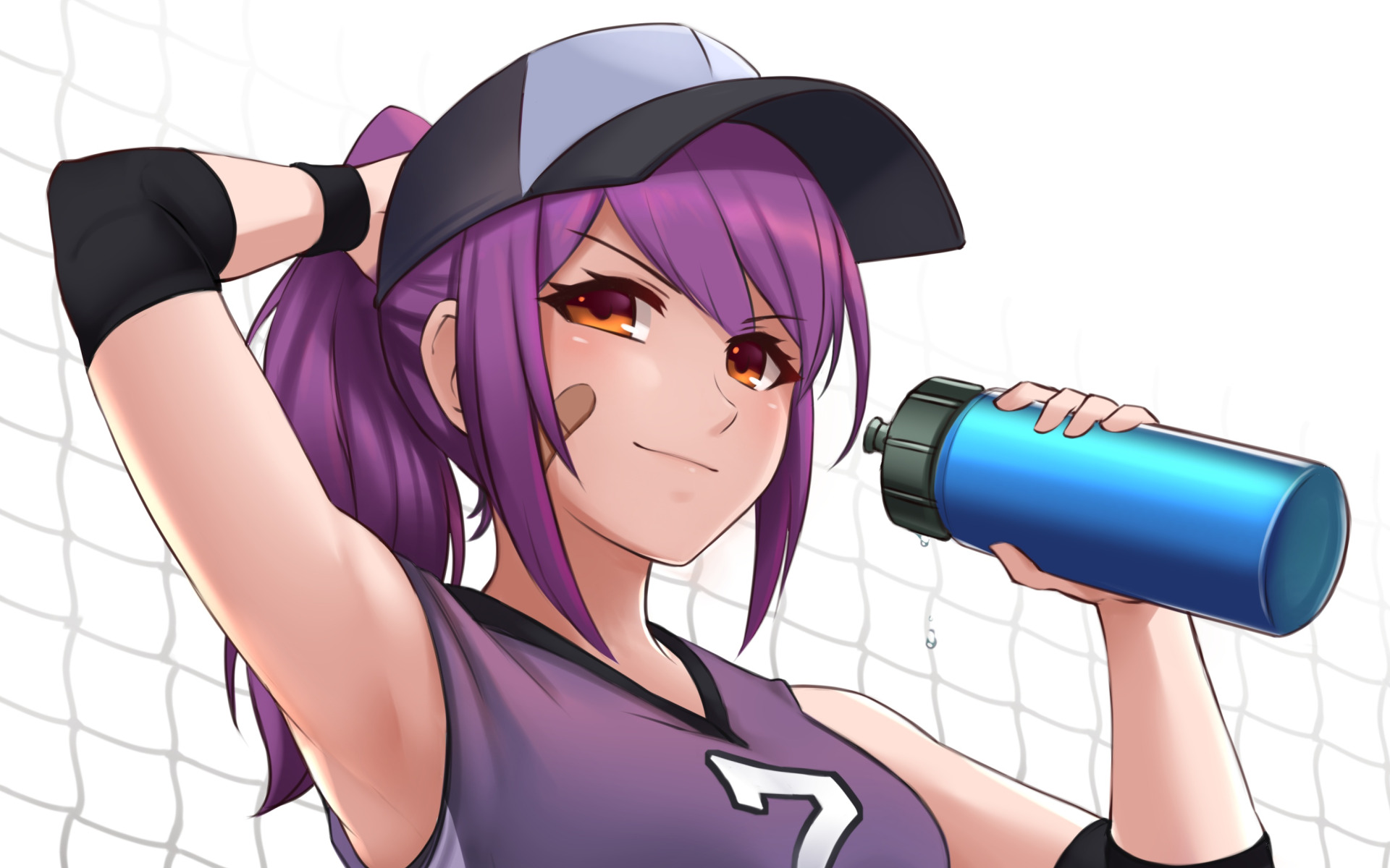 bonnet, anime girl, water bottle