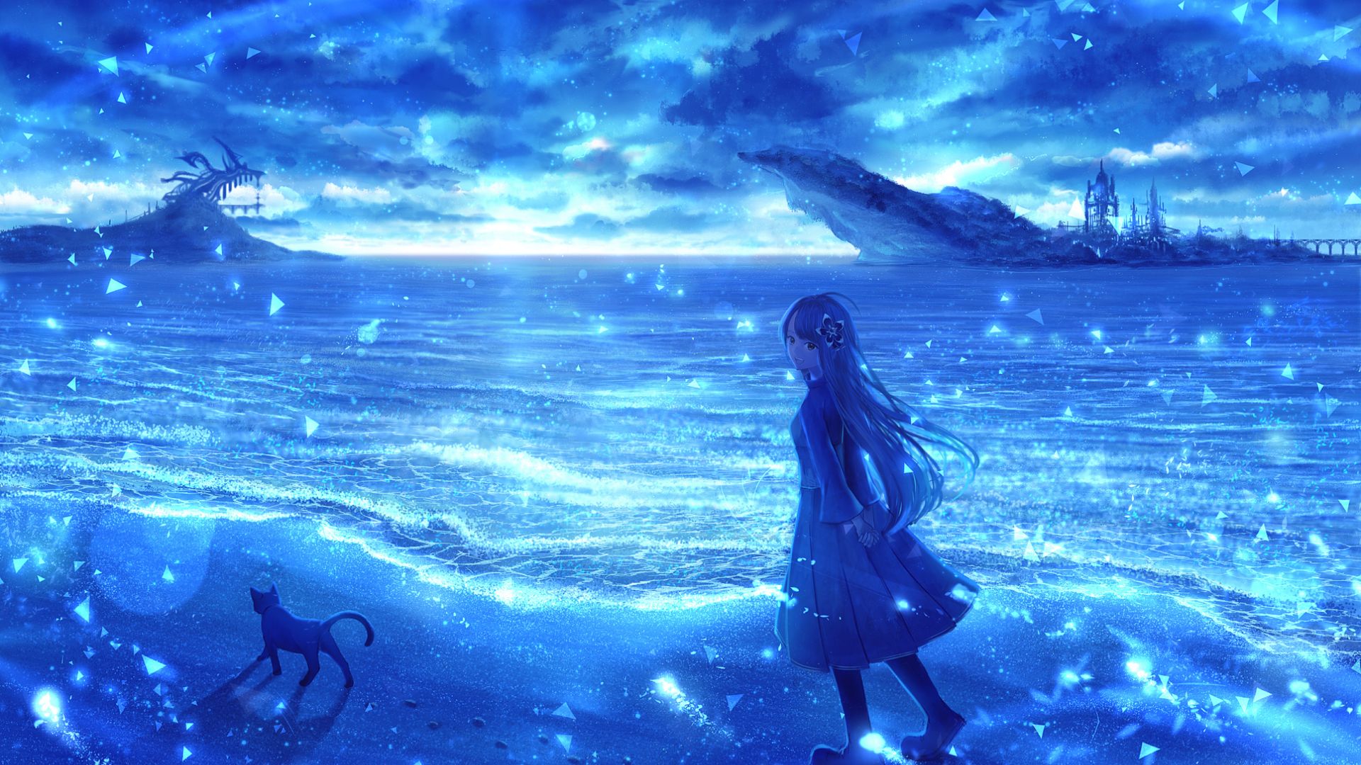 Desktop Wallpaper Cute Anime Girl, Sea