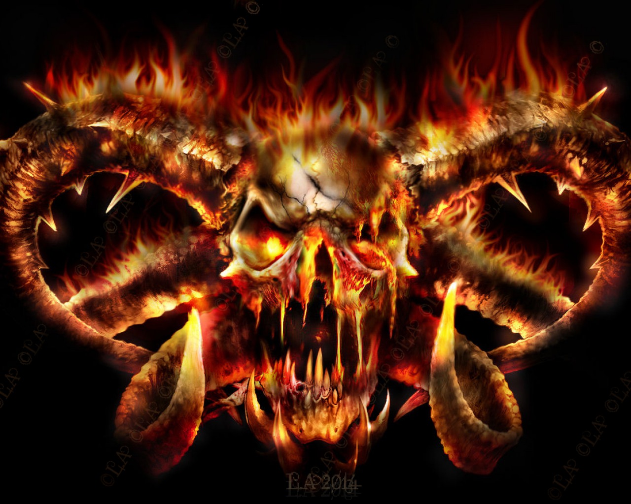Fire, Dark, Skull, Horns, Devil