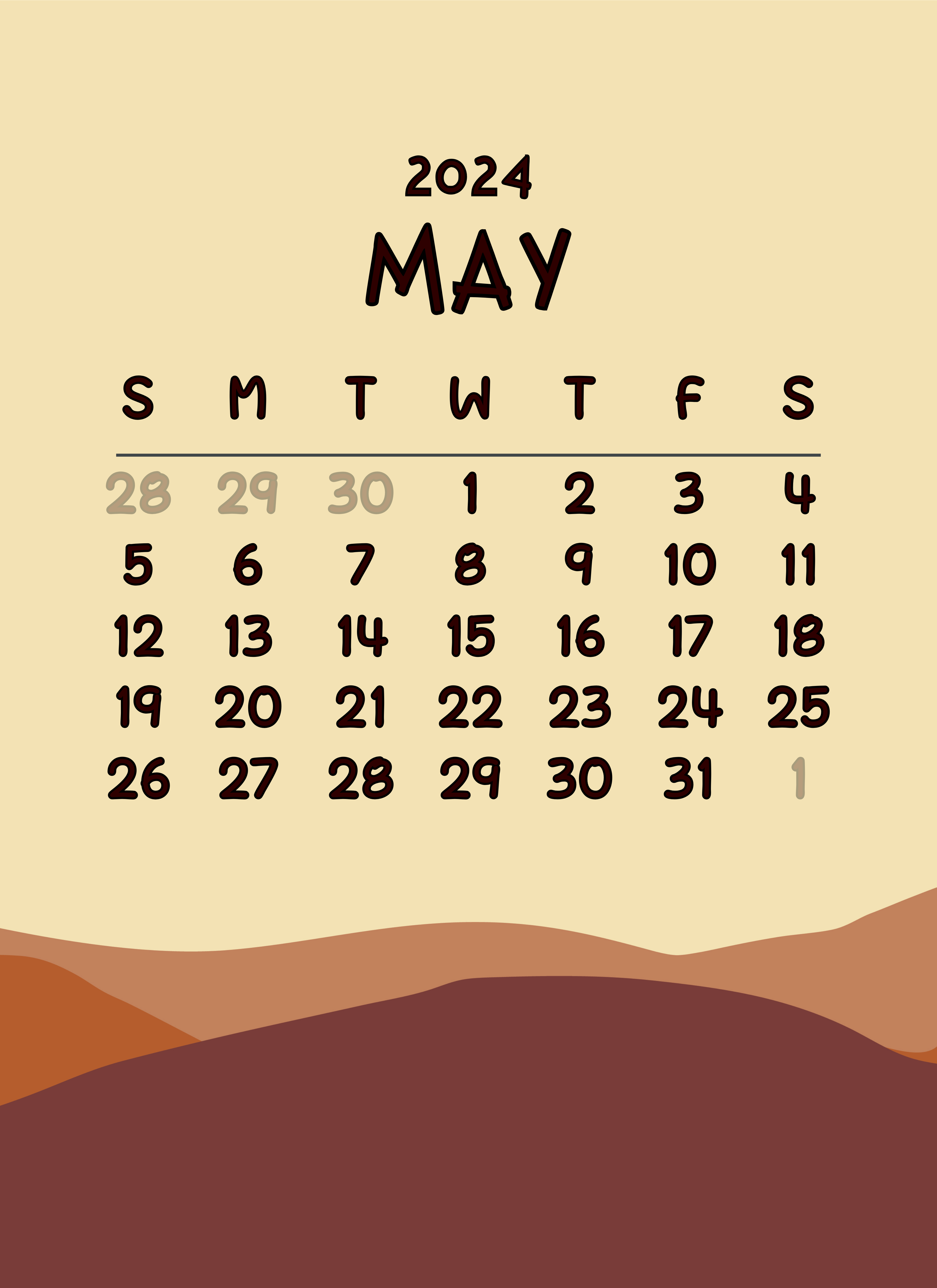 Monthly Calendar May Calendar