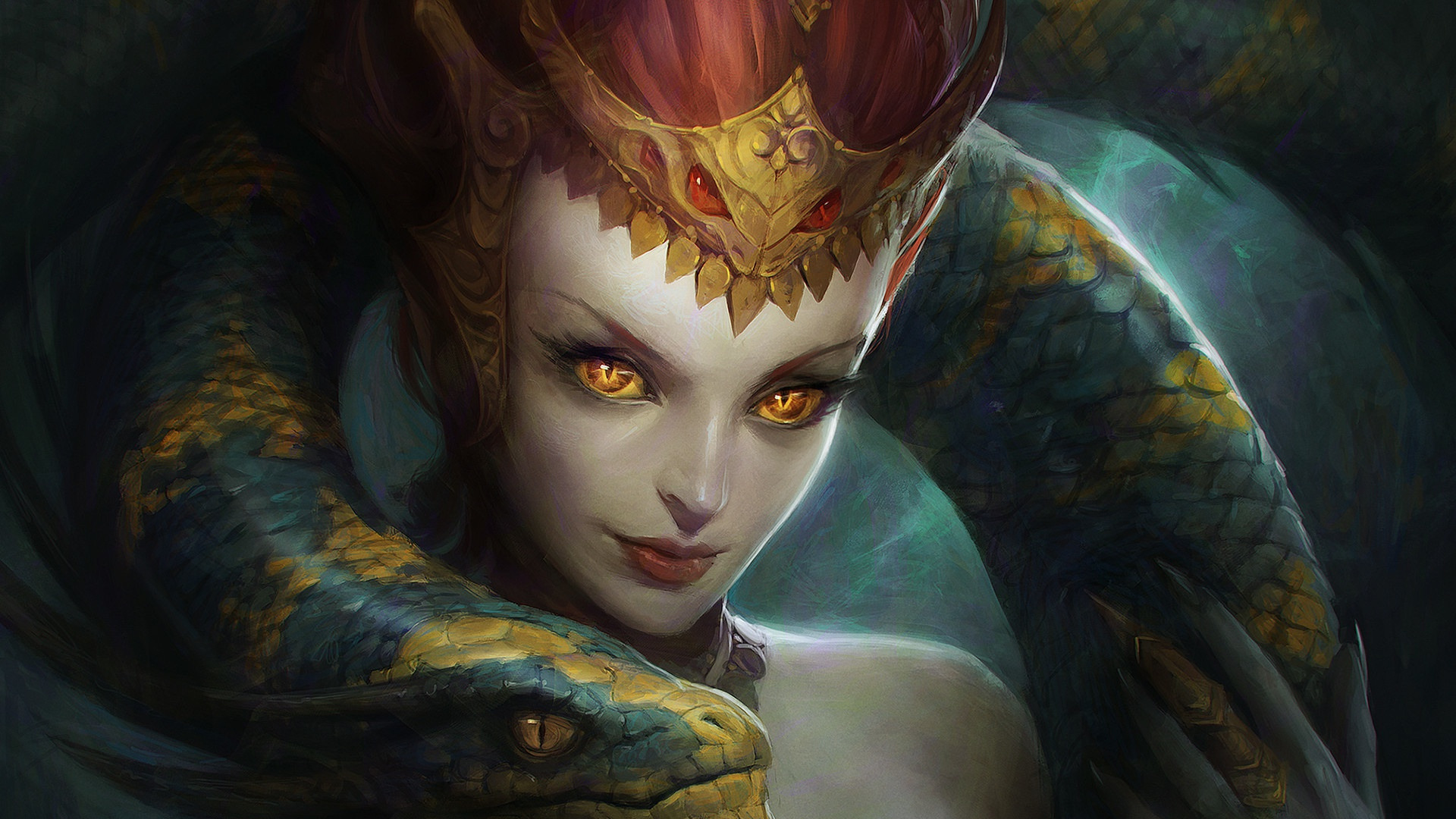 wallpaper snake, look, girl, art